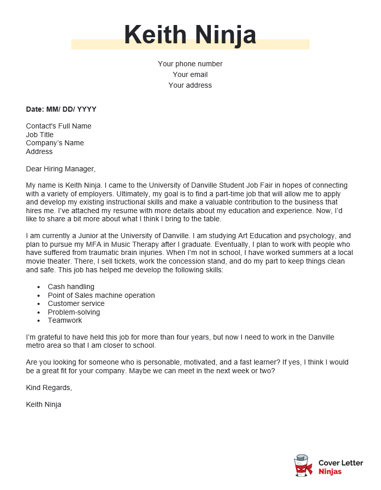 cover letter for job fair example